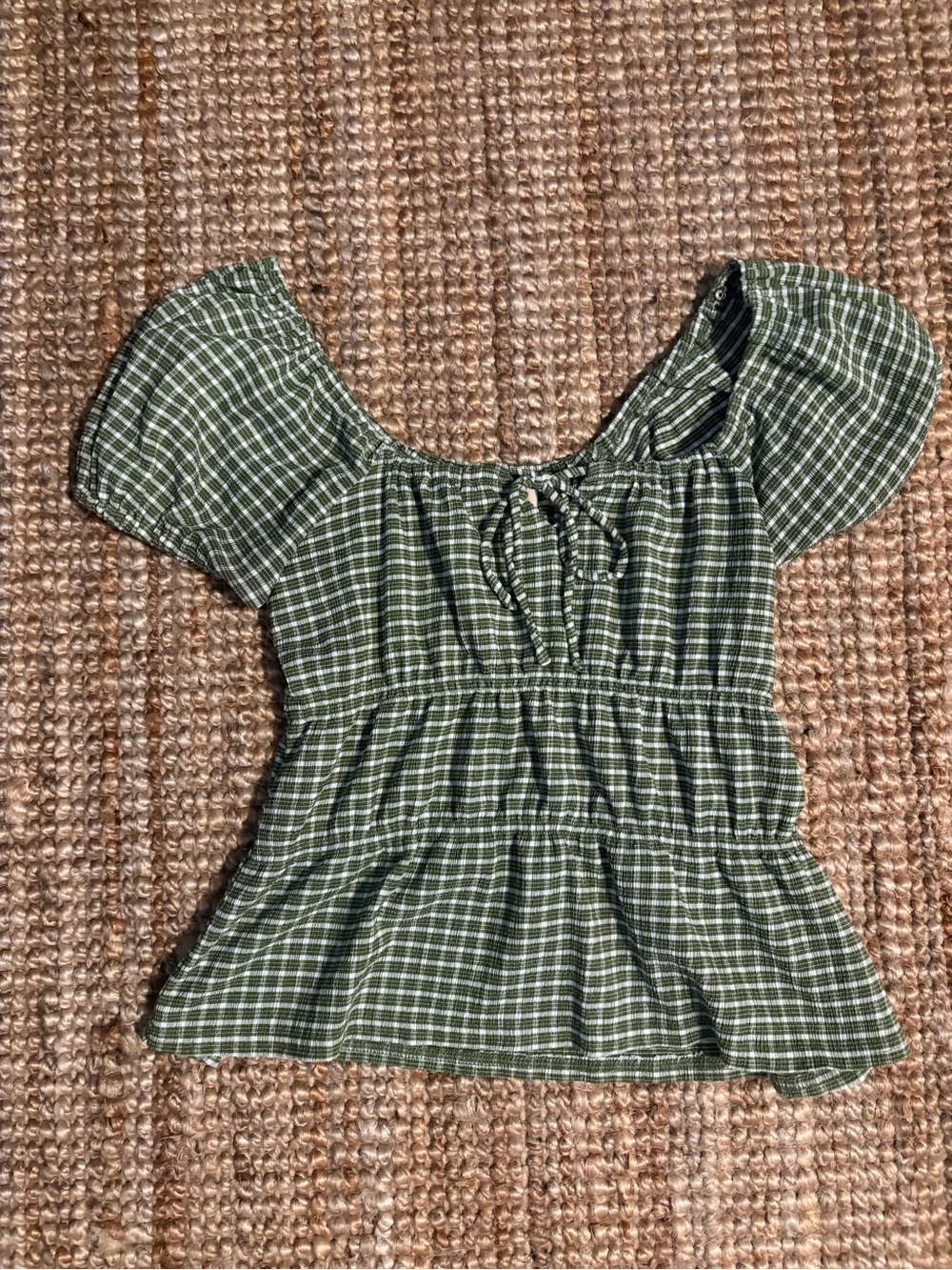 Madewell Green Plaid Peplum Top
